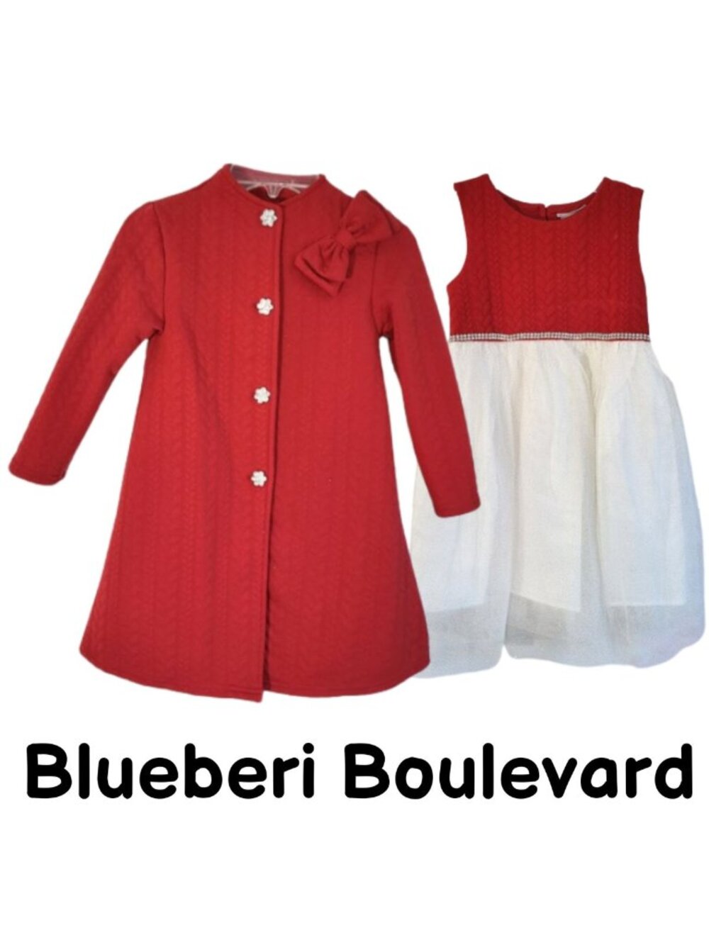 BLUEBERI BOULEVARD Red & White Glitter Mesh Dress & Jacket 2-Piece Set Girl's 6